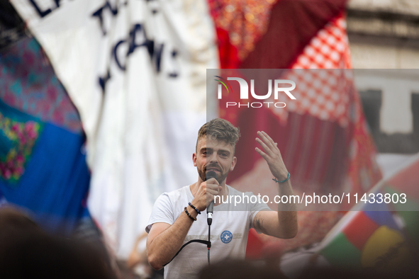 Several hundred people are gathering at Place de la Republique, in Paris, France, on July 25, 2024, to denounce the social and environmental...