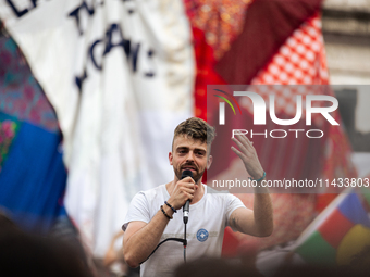 Several hundred people are gathering at Place de la Republique, in Paris, France, on July 25, 2024, to denounce the social and environmental...