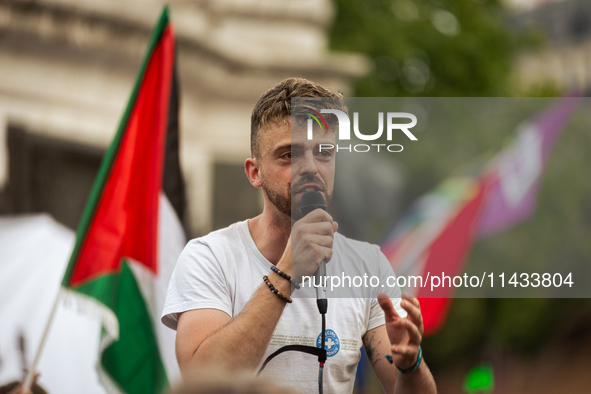 Several hundred people are gathering at Place de la Republique, in Paris, France, on July 25, 2024, to denounce the social and environmental...