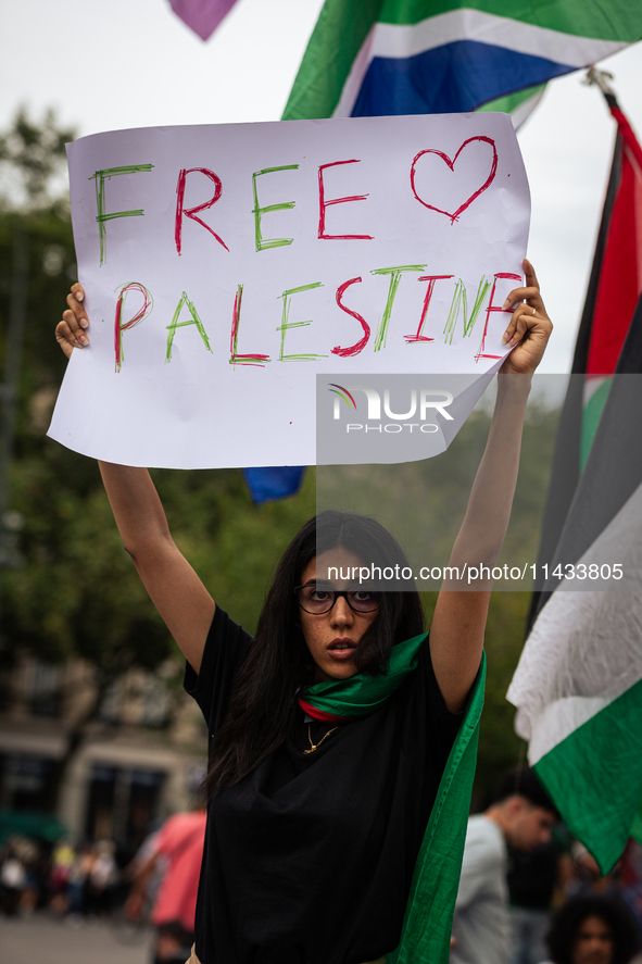 Several hundred people are gathering at Place de la Republique, in Paris, France, on July 25, 2024, to denounce the social and environmental...