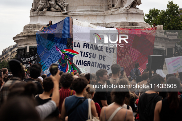 Several hundred people are gathering at Place de la Republique, in Paris, France, on July 25, 2024, to denounce the social and environmental...