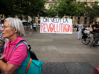 Several hundred people are gathering at Place de la Republique, in Paris, France, on July 25, 2024, to denounce the social and environmental...