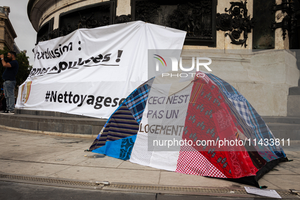 Several hundred people are gathering at Place de la Republique, in Paris, France, on July 25, 2024, to denounce the social and environmental...