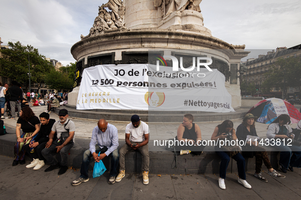 Several hundred people are gathering at Place de la Republique, in Paris, France, on July 25, 2024, to denounce the social and environmental...