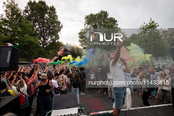 Several hundred people are gathering at Place de la Republique, in Paris, France, on July 25, 2024, to denounce the social and environmental...