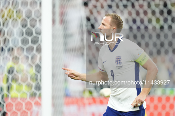 Harry Kane centre-forward of England and Bayern Munich celebrates after scoring his sides first goal during the UEFA EURO 2024 semi-final ma...