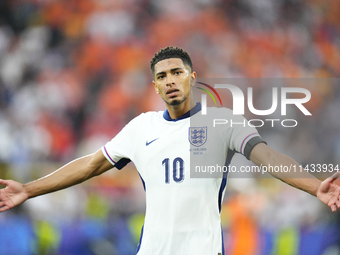 Jude Bellingham attacking midfield of England and Real Madrid during the UEFA EURO 2024 semi-final match between Netherlands and England at...