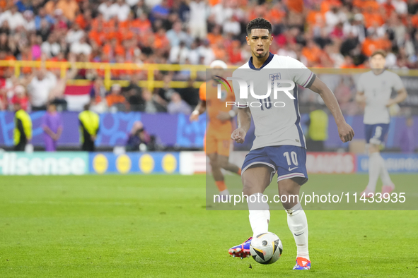 Jude Bellingham attacking midfield of England and Real Madrid during the UEFA EURO 2024 semi-final match between Netherlands and England at...