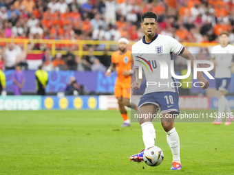 Jude Bellingham attacking midfield of England and Real Madrid during the UEFA EURO 2024 semi-final match between Netherlands and England at...