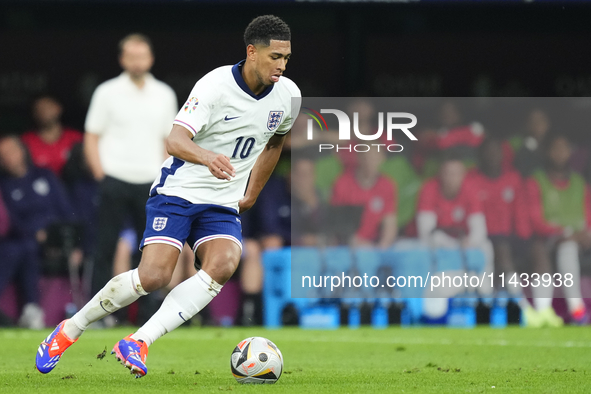 Jude Bellingham attacking midfield of England and Real Madrid during the UEFA EURO 2024 semi-final match between Netherlands and England at...