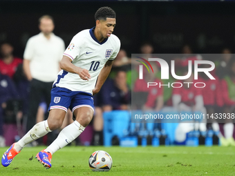 Jude Bellingham attacking midfield of England and Real Madrid during the UEFA EURO 2024 semi-final match between Netherlands and England at...