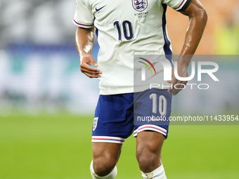 Jude Bellingham attacking midfield of England and Real Madrid during the UEFA EURO 2024 semi-final match between Netherlands and England at...