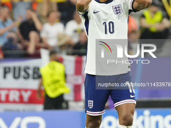 Jude Bellingham attacking midfield of England and Real Madrid during the UEFA EURO 2024 semi-final match between Netherlands and England at...