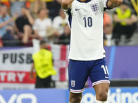 Jude Bellingham attacking midfield of England and Real Madrid during the UEFA EURO 2024 semi-final match between Netherlands and England at...