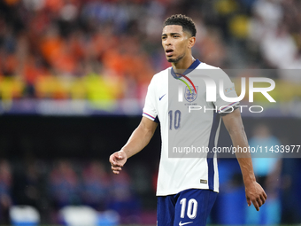 Jude Bellingham attacking midfield of England and Real Madrid during the UEFA EURO 2024 semi-final match between Netherlands and England at...