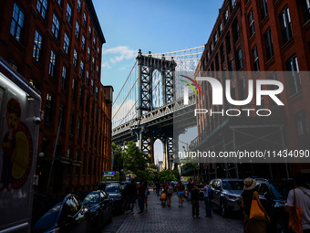  Manhattan Bridge seen from Dumbo area in Brooklyn in New York City, United States of America on July 7th, 2024.  (