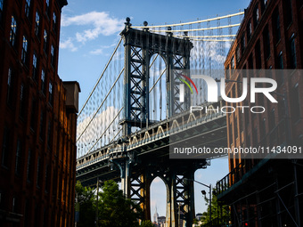  Manhattan Bridge seen from Dumbo area in Brooklyn in New York City, United States of America on July 7th, 2024.  (