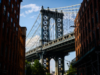  Manhattan Bridge seen from Dumbo area in Brooklyn in New York City, United States of America on July 7th, 2024.  (