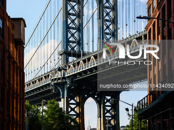  Manhattan Bridge seen from Dumbo area in Brooklyn in New York City, United States of America on July 7th, 2024.  (