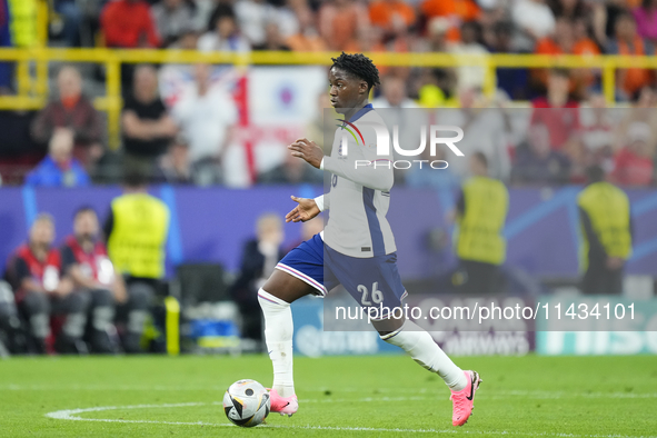 Kobbie Mainoo central midfield of England and Manchester United  during the UEFA EURO 2024 semi-final match between Netherlands and England...