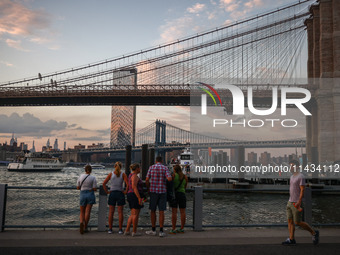  A view on Brooklyn Bridge and Manhattan Bridge  in New York City, United States of America on July 7th, 2024.  (