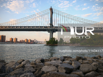  A view on Manhattan Bridge and Pebble Beach in New York City, United States of America on July 7th, 2024.  (