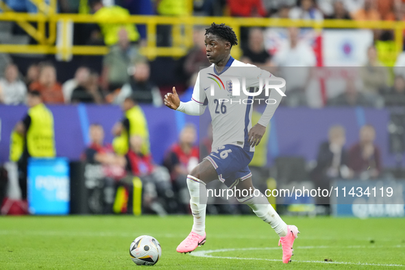 Kobbie Mainoo central midfield of England and Manchester United  during the UEFA EURO 2024 semi-final match between Netherlands and England...