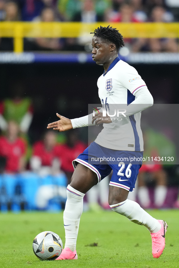 Kobbie Mainoo central midfield of England and Manchester United  during the UEFA EURO 2024 semi-final match between Netherlands and England...