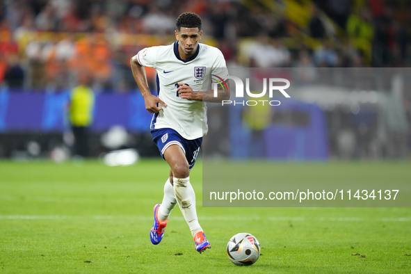 Jude Bellingham attacking midfield of England and Real Madrid during the UEFA EURO 2024 semi-final match between Netherlands and England at...