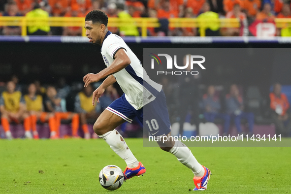 Jude Bellingham attacking midfield of England and Real Madrid during the UEFA EURO 2024 semi-final match between Netherlands and England at...