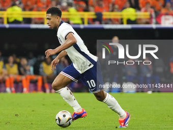 Jude Bellingham attacking midfield of England and Real Madrid during the UEFA EURO 2024 semi-final match between Netherlands and England at...