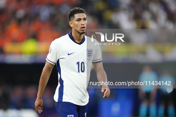 Jude Bellingham attacking midfield of England and Real Madrid during the UEFA EURO 2024 semi-final match between Netherlands and England at...