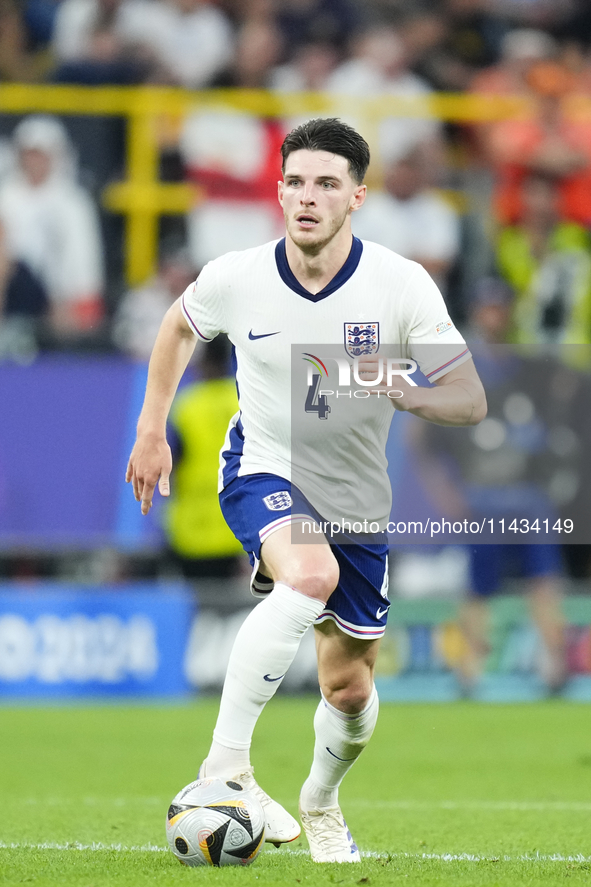 Declan Rice defensive midfield of England and Arsenal FC during the UEFA EURO 2024 semi-final match between Netherlands and England at Footb...