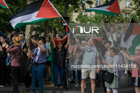 A group is clashing with pro-Israel demonstrators in Republic Square, in City, Country, on Thursday, July 25. The police are trying to keep...