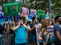 A group is clashing with pro-Israel demonstrators in Republic Square, in City, Country, on Thursday, July 25. The police are trying to keep...