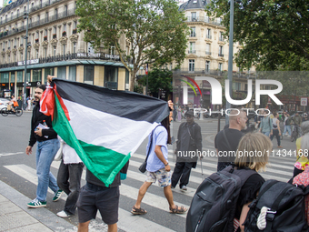 A group is clashing with pro-Israel demonstrators in Republic Square, in City, Country, on Thursday, July 25. The police are trying to keep...