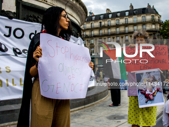 A group is clashing with pro-Israel demonstrators in Republic Square, in City, Country, on Thursday, July 25. The police are trying to keep...