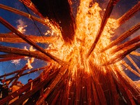 People are celebrating the Torch Festival at Torch Square in Butuo county, Liangshan Yi autonomous prefecture, in Sichuan, China, on July 22...