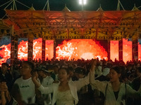 People are celebrating the Torch Festival at Torch Square in Butuo county, Liangshan Yi autonomous prefecture, in Sichuan, China, on July 22...