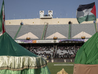 A view of the Azadi (freedom) stadium in western Tehran, Iran, on July 25, 2024, while veiled Iranian women are participating in a family ra...