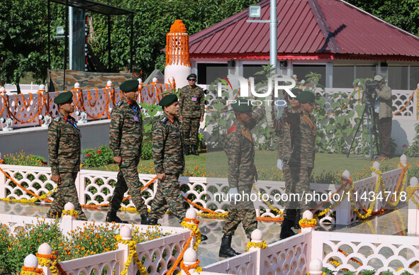 Indian Army Chief Upendra Dwivedi is arriving to pay tribute at a war memorial during the ''Vijay Diwas'' or Victory Day celebration in Dras...