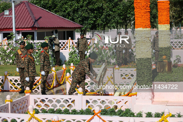 Indian Chief of Defence Staff General Anil Chauhan PVSM is laying a wreath at a war memorial during ''Vijay Diwas'' or Victory Day celebrati...