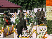 Indian Prime Minister Narendra Modi is laying a wreath at a war memorial during the ''Vijay Diwas'' or Victory Day celebration in Drass, abo...