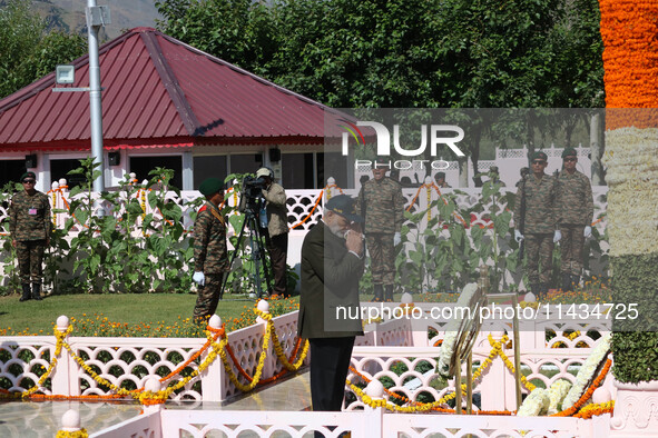 Indian Prime Minister Narendra Modi is paying tribute at a war memorial during the ''Vijay Diwas'' or Victory Day celebration in Drass, 160...