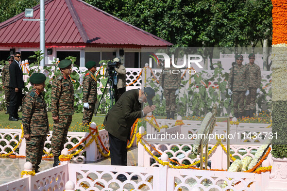 Indian Prime Minister Narendra Modi is paying tribute at a war memorial during the ''Vijay Diwas'' or Victory Day celebration in Drass, 160...