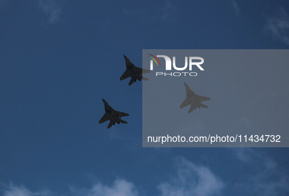 Indian Air Force fighter jets are performing during the ''Vijay Diwas'' or Victory Day celebration in Drass, 160 km (99 miles) east of Srina...