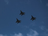 Indian Air Force fighter jets are performing during the ''Vijay Diwas'' or Victory Day celebration in Drass, 160 km (99 miles) east of Srina...