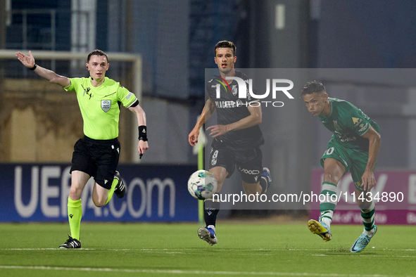 Matias Garcia of Floriana is being closely followed by Tomas Handel of Vitoria SC during the UEFA Europa Conference League, Second Qualifyin...