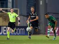 Matias Garcia of Floriana is being closely followed by Tomas Handel of Vitoria SC during the UEFA Europa Conference League, Second Qualifyin...