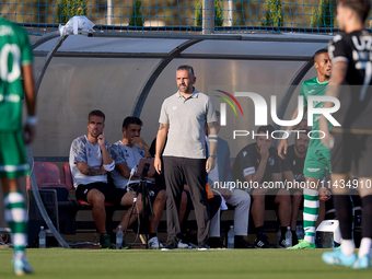 Rui Borges, head coach of Vitoria SC, is gesturing during the UEFA Europa Conference League, Second Qualifying Round, 1st Leg soccer match b...